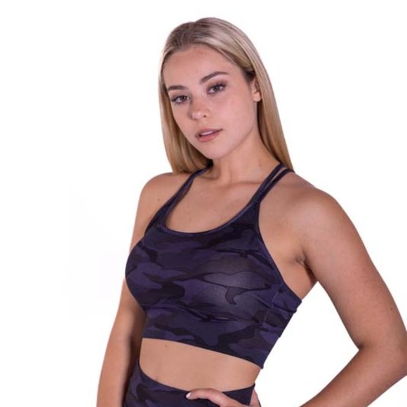 Criss Cross Back Navy Camo Cropped Tank Top - Picture 3 of 6